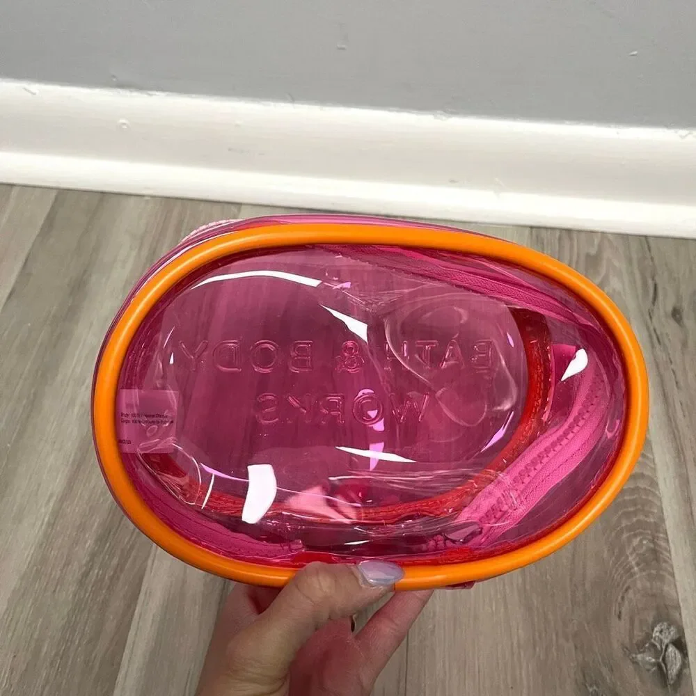 Bath &‎ Body Works Transparent Pink & Orange Zip Around Cosmetic Makeup Bag